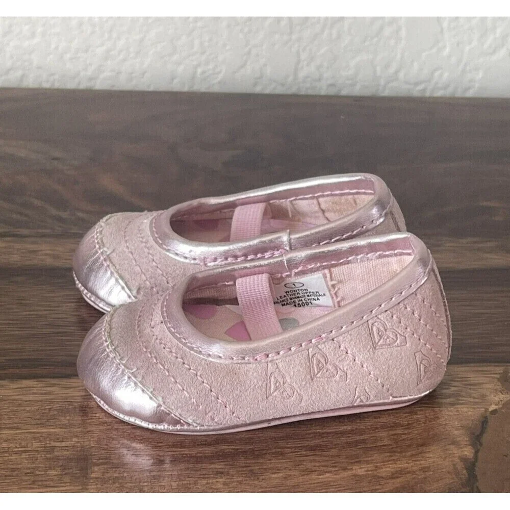 Roxy wonton shimmer pink leather suede baby girl Ballet size 1 strap